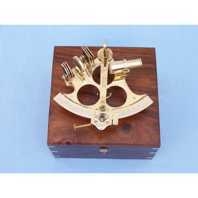 8" Brass Captain's Sextant With Rosewood Box